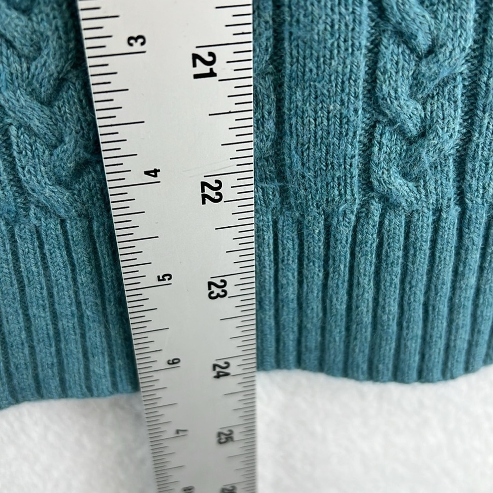Eddie Bauer Pullover V-Neck Sweater Women’s Large Teal Cotton/Nylon/Angora Cable - Picture 11 of 12